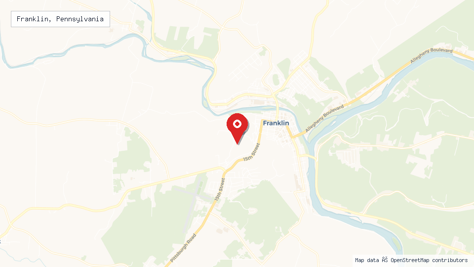 Street map of Franklin, Pennsylvania with location pin