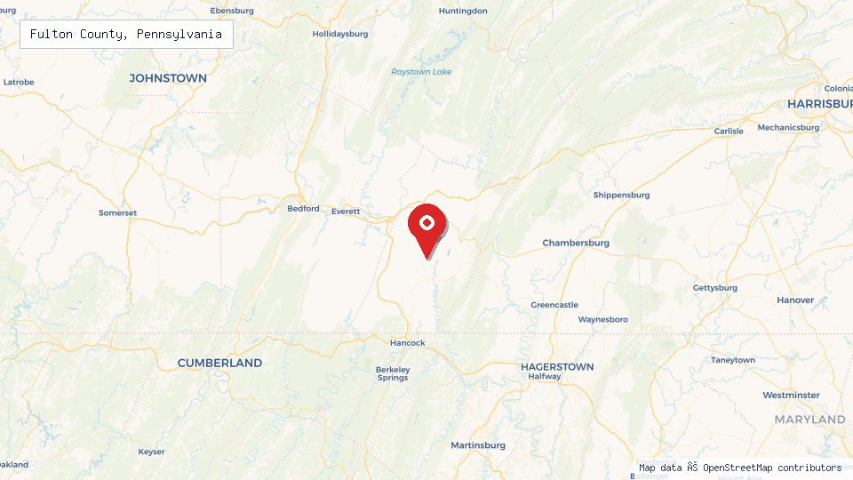 Street map of Fulton County, Pennsylvania with location pin