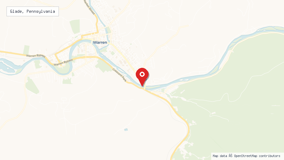 Street map of Glade, Pennsylvania with location pin