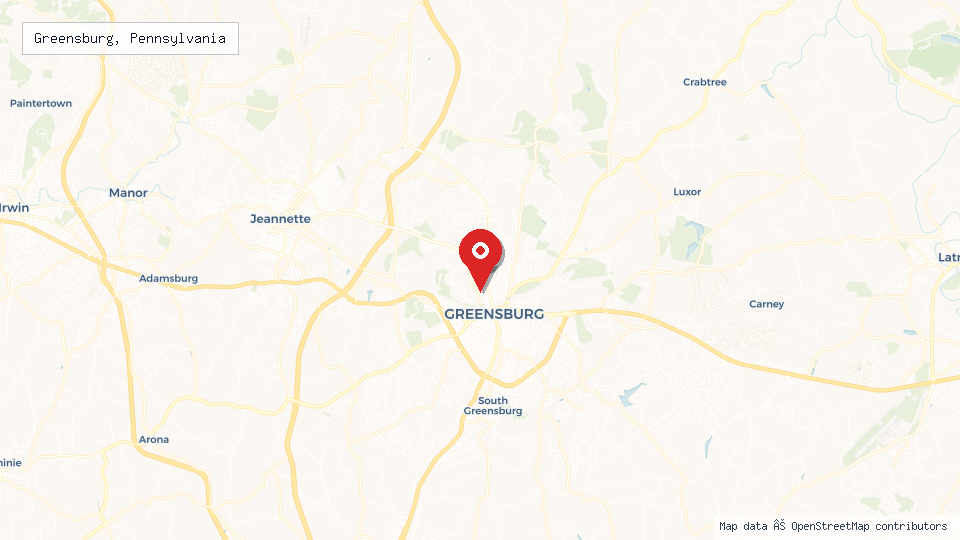 Street map of Greensburg, Pennsylvania with location pin