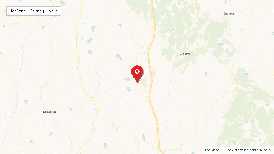 Street map of Harford, Pennsylvania with location pin