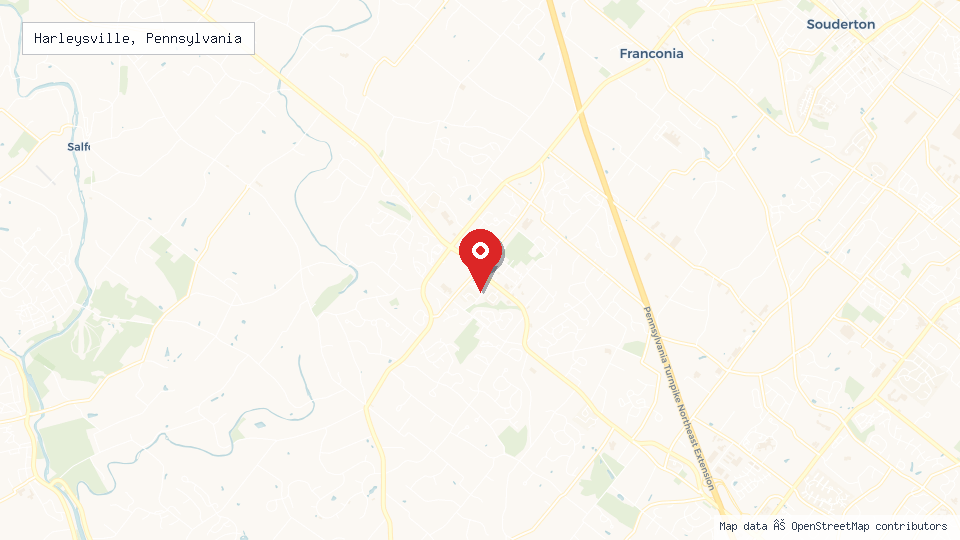 Street map of Harleysville, Pennsylvania with location pin