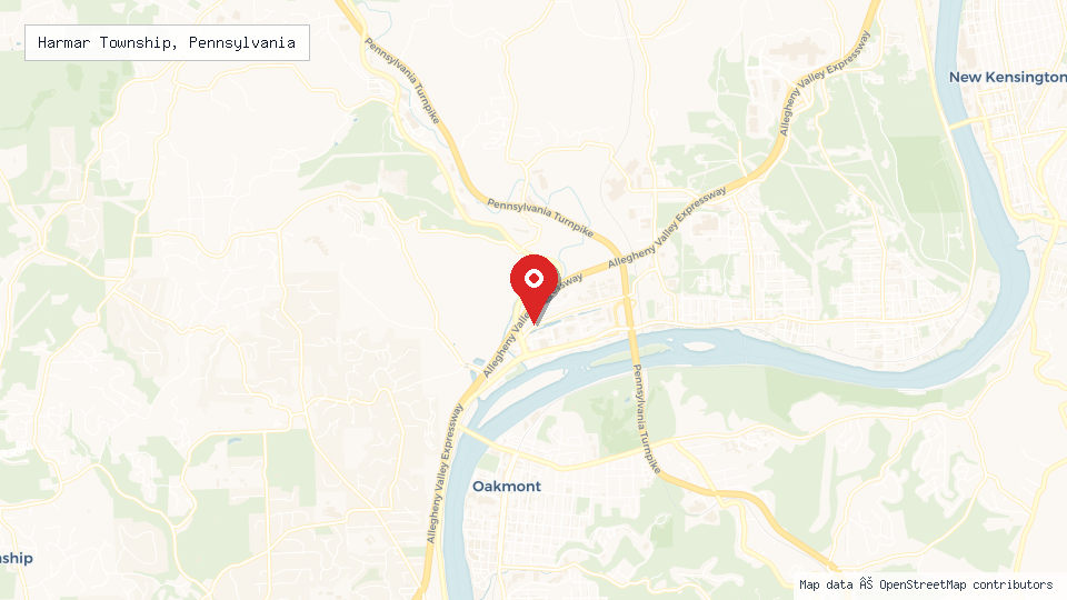 Street map of Harmar Township, Pennsylvania with location pin