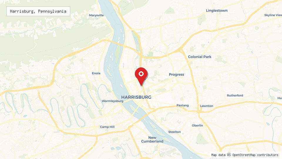 Street map of Harrisburg, Pennsylvania with location pin