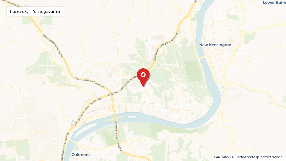 Street map of Harwick, Pennsylvania with location pin