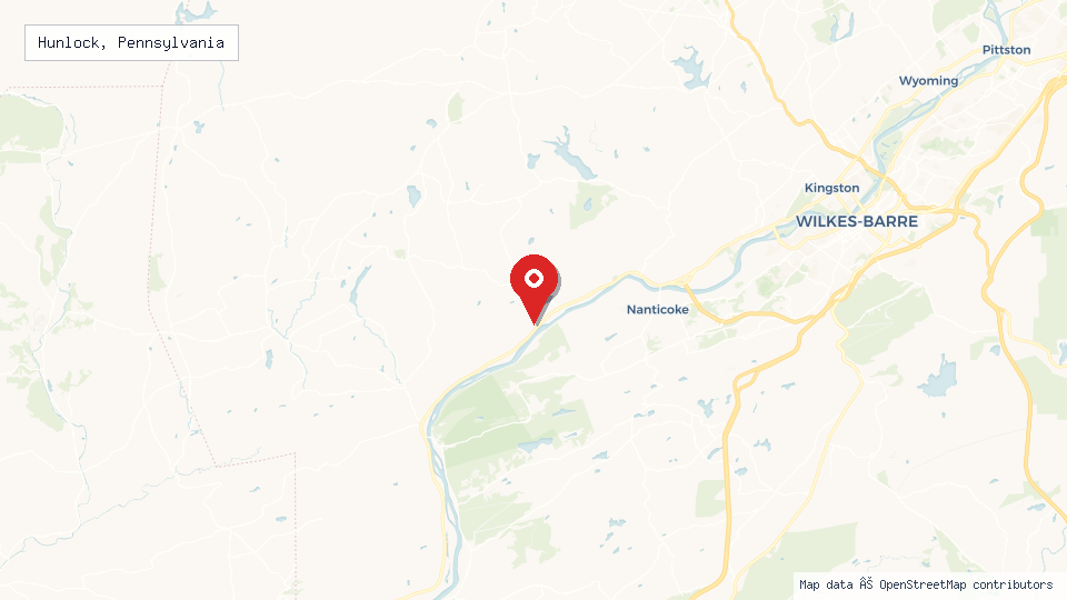 Street map of Hunlock, Pennsylvania with location pin