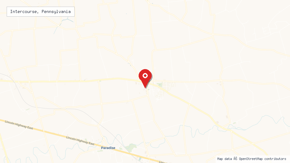 Street map of Intercourse, Pennsylvania with location pin