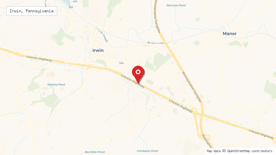 Street map of Irwin, Pennsylvania with location pin