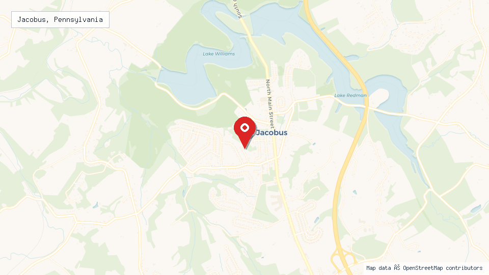 Street map of Jacobus, Pennsylvania with location pin