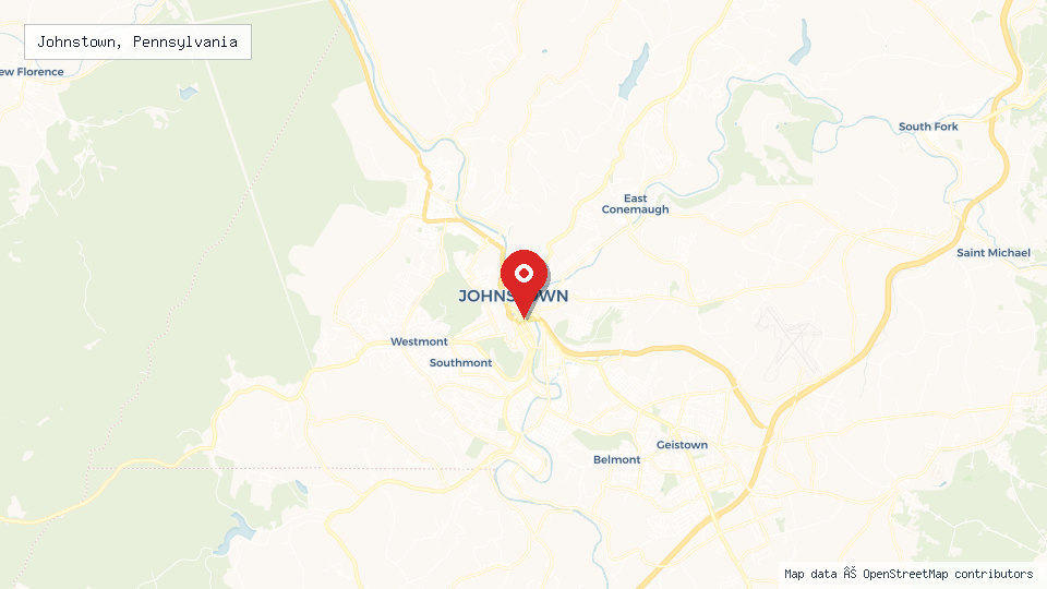 Street map of Johnstown, Pennsylvania with location pin