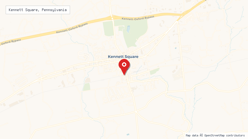 Street map of Kennett Square, Pennsylvania with location pin