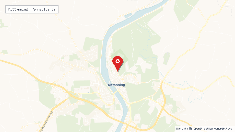Street map of Kittanning, Pennsylvania with location pin