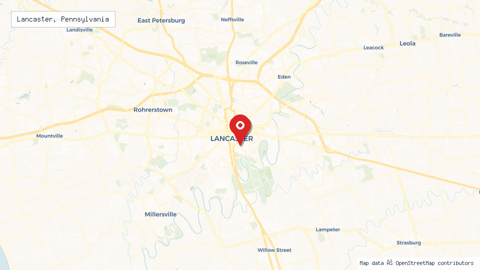 Street map of Lancaster, Pennsylvania with location pin
