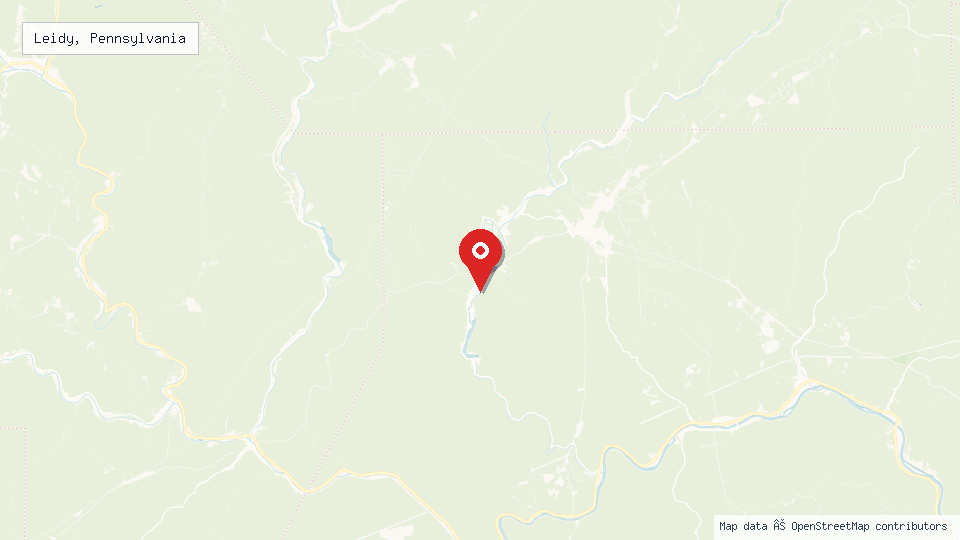 Street map of Leidy, Pennsylvania with location pin