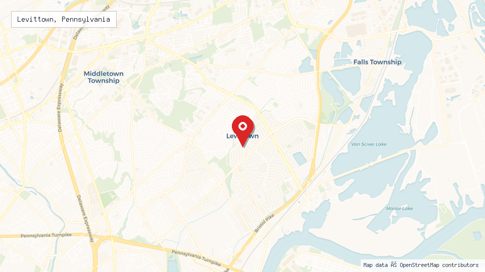 Street map of Levittown, Pennsylvania with location pin