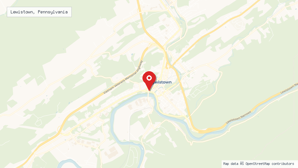 Street map of Lewistown, Pennsylvania with location pin