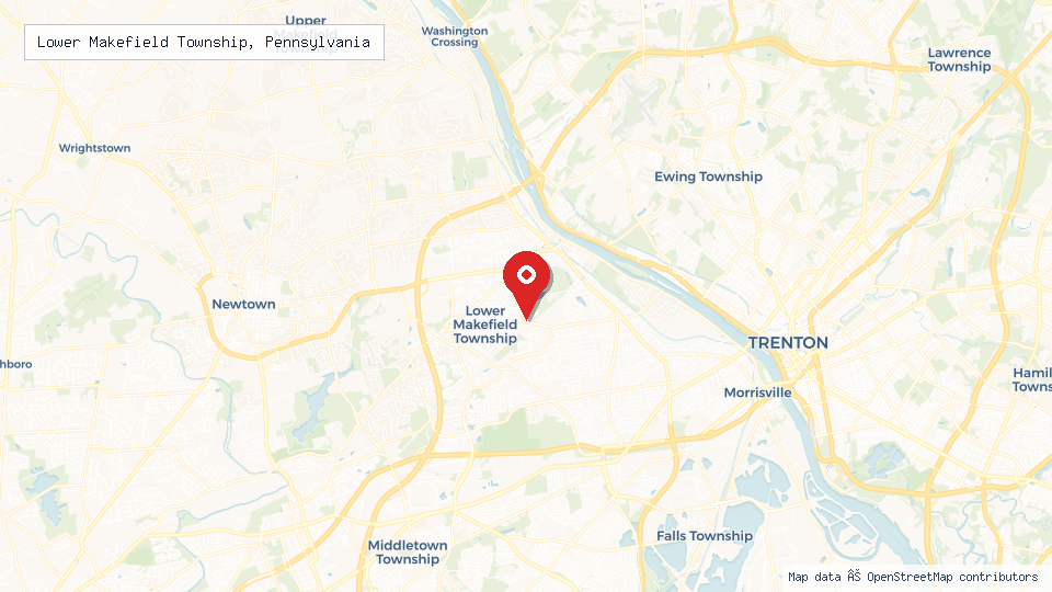 Street map of Lower Makefield Township, Pennsylvania with location pin