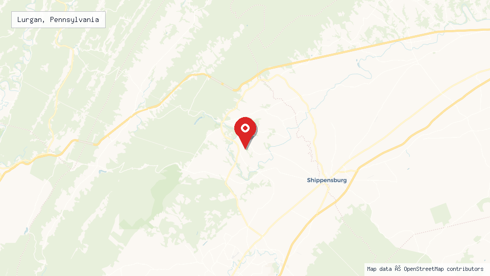 Street map of Lurgan, Pennsylvania with location pin