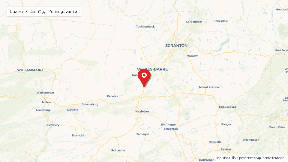 Street map of Luzerne County, Pennsylvania with location pin