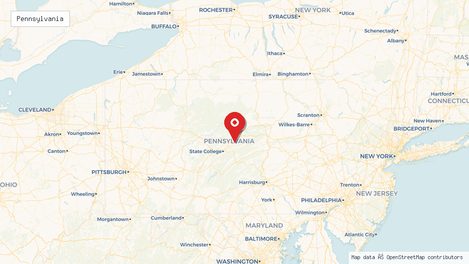 Street map of Pennsylvania with location pin