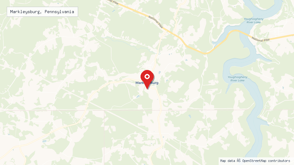 Street map of Markleysburg, Pennsylvania with location pin
