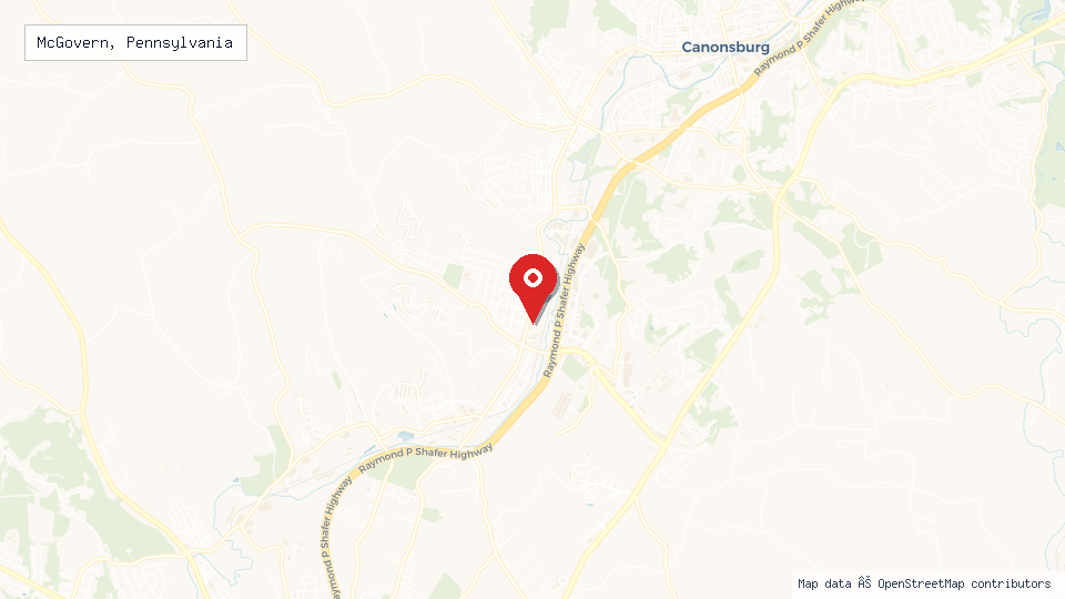 Street map of McGovern, Pennsylvania with location pin