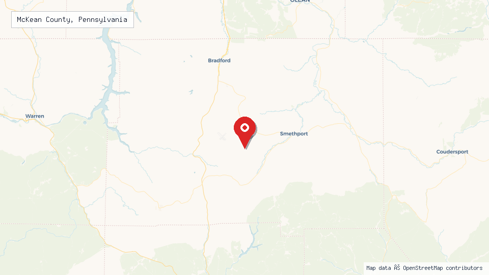 Street map of McKean County, Pennsylvania with location pin