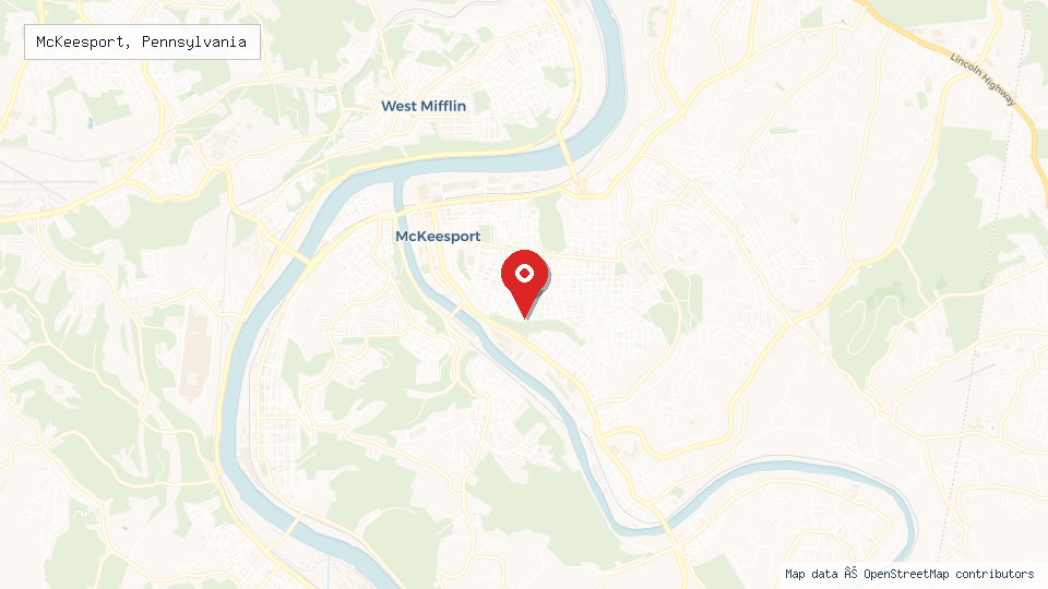 Street map of McKeesport, Pennsylvania with location pin