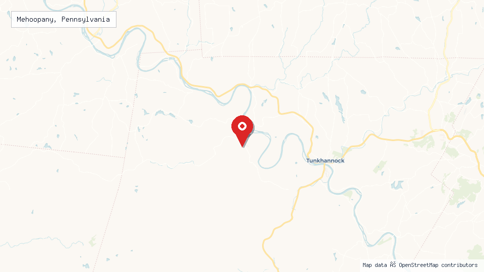 Street map of Mehoopany, Pennsylvania with location pin