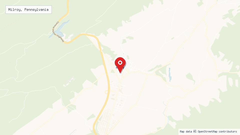 Street map of Milroy, Pennsylvania with location pin