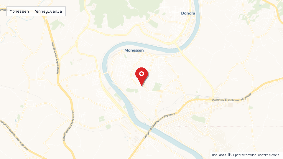 Street map of Monessen, Pennsylvania with location pin