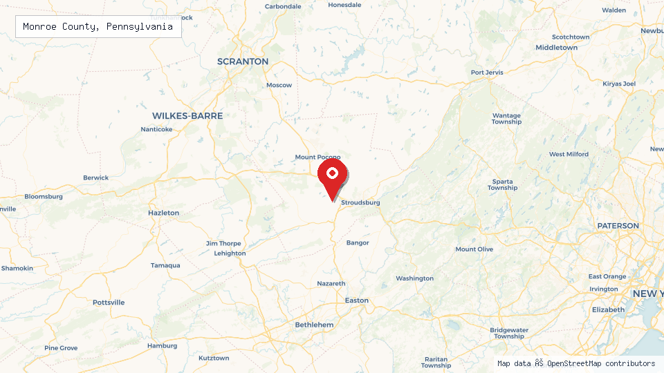 Street map of Monroe County, Pennsylvania with location pin