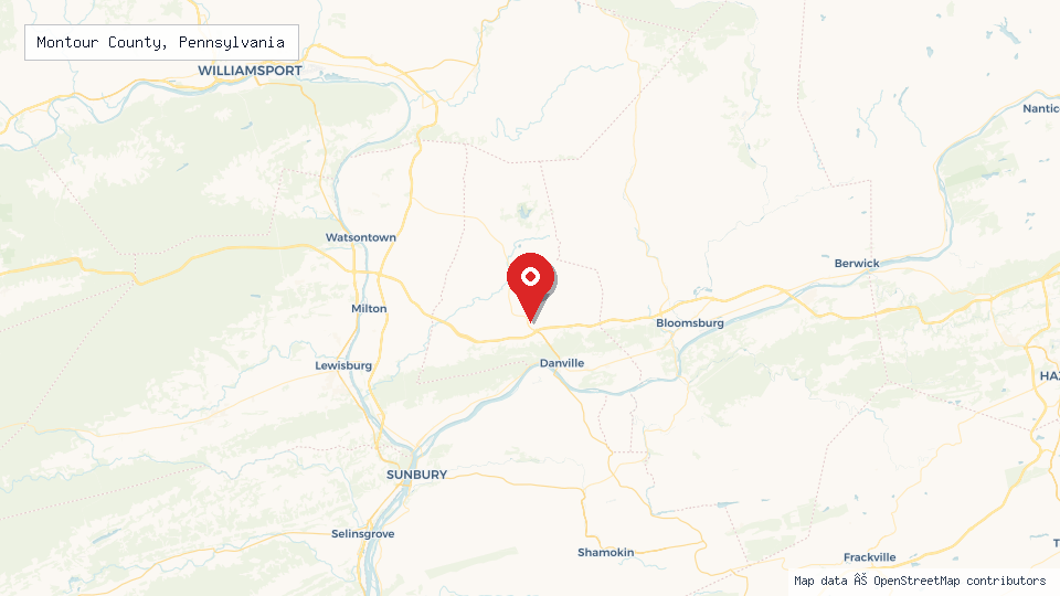 Street map of Montour County, Pennsylvania with location pin