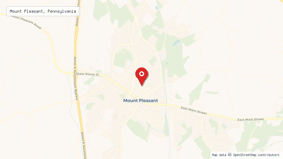 Street map of Mount Pleasant, Pennsylvania with location pin