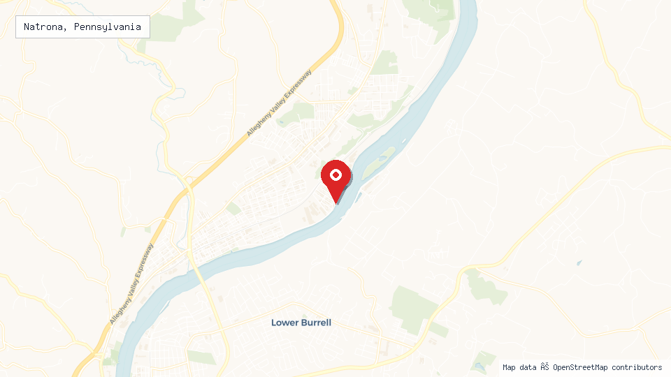 Street map of Natrona, Pennsylvania with location pin