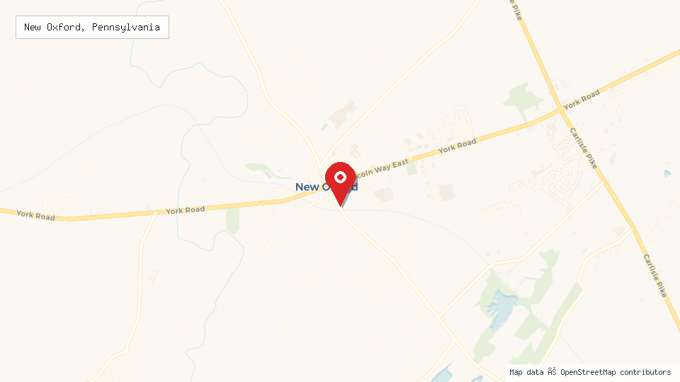 Street map of New Oxford, Pennsylvania with location pin