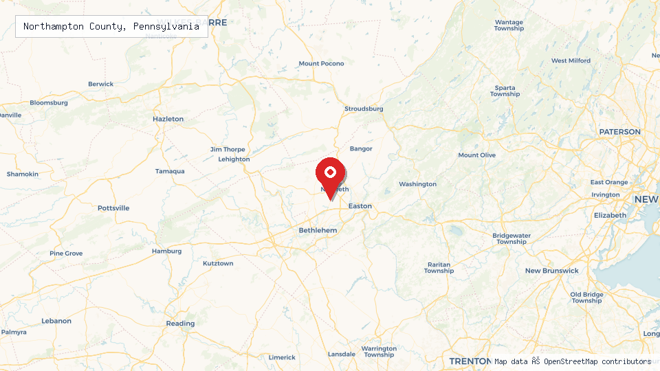 Street map of Northampton County, Pennsylvania with location pin