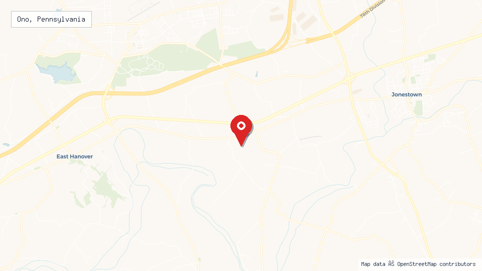 Street map of Ono, Pennsylvania with location pin