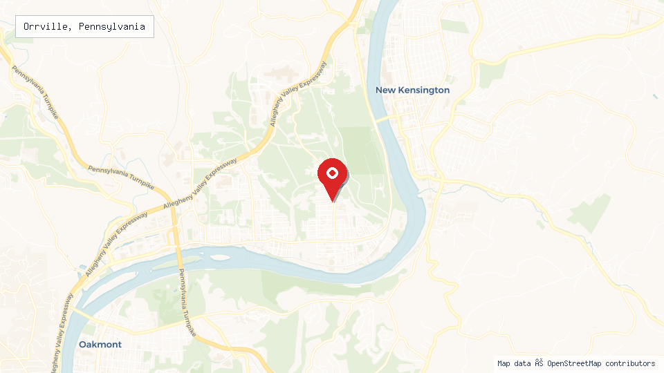 Street map of Orrville, Pennsylvania with location pin