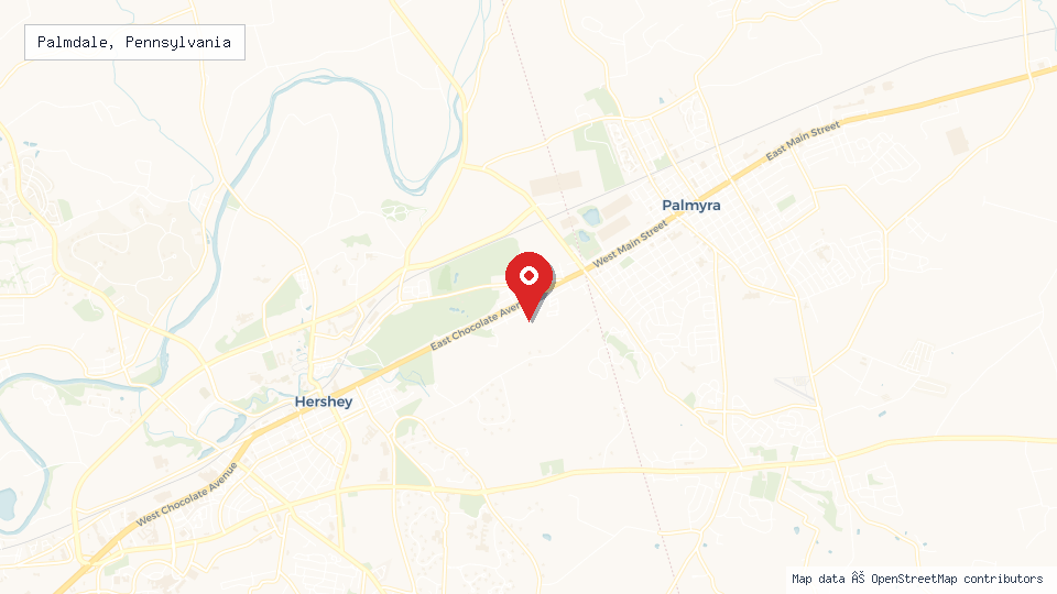 Street map of Palmdale, Pennsylvania with location pin