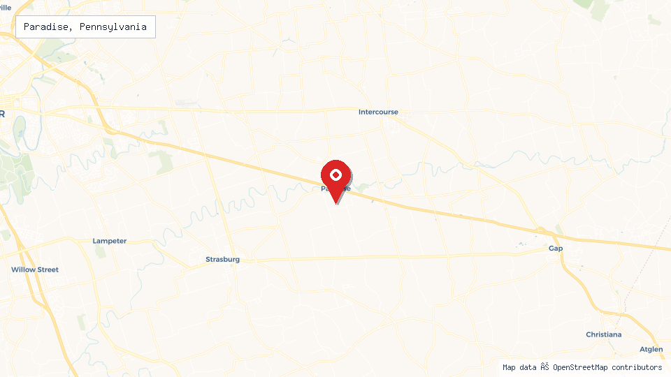 Street map of Paradise, Pennsylvania with location pin