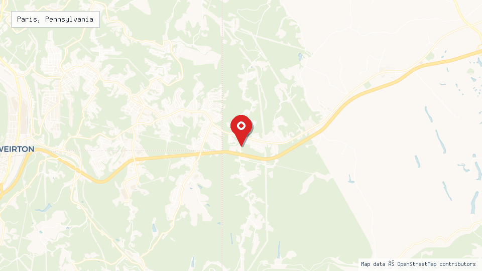 Street map of Paris, Pennsylvania with location pin