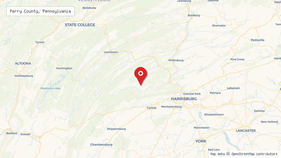 Street map of Perry County, Pennsylvania with location pin
