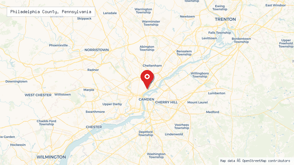 Street map of Philadelphia County, Pennsylvania with location pin
