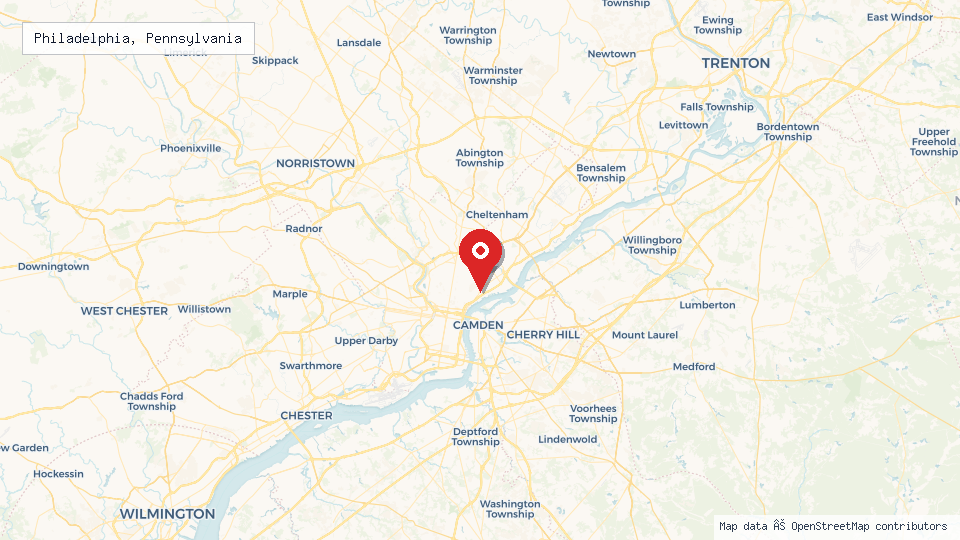 Street map of Philadelphia, Pennsylvania with location pin