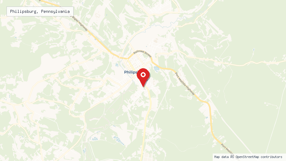 Street map of Philipsburg, Pennsylvania with location pin