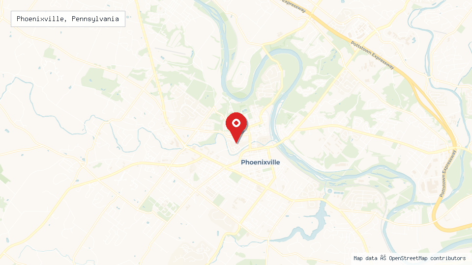Street map of Phoenixville, Pennsylvania with location pin
