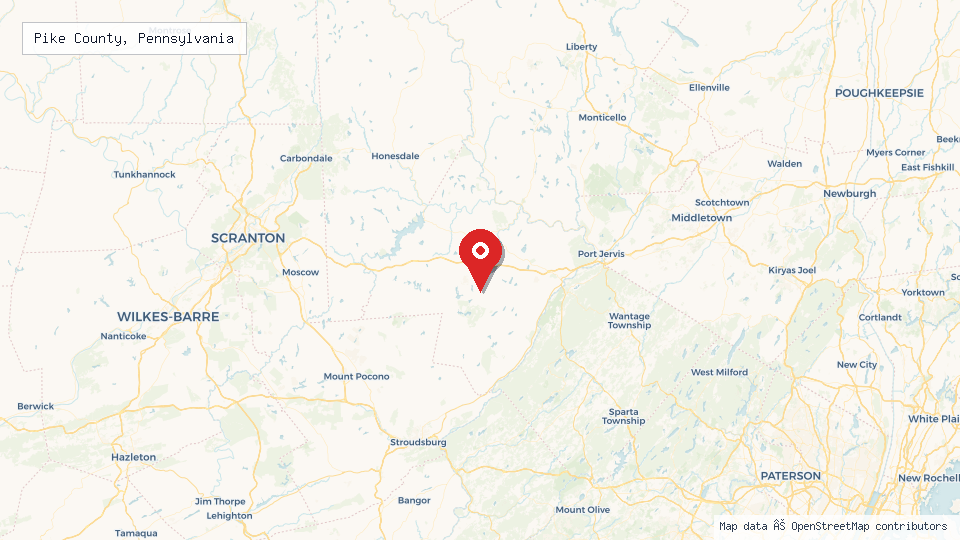 Street map of Pike County, Pennsylvania with location pin
