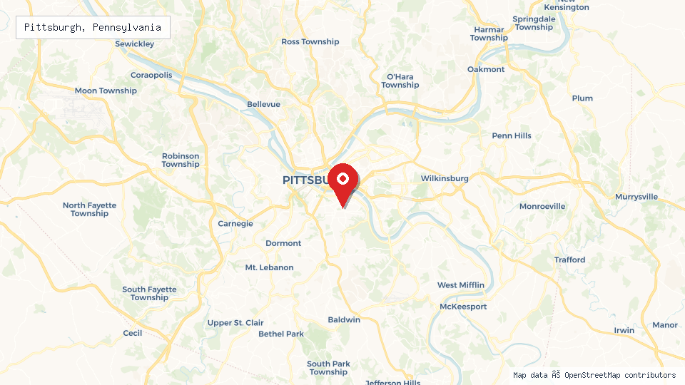 Street map of Pittsburgh, Pennsylvania with location pin