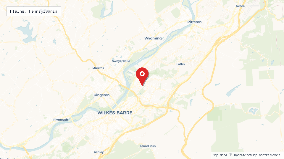 Street map of Plains, Pennsylvania with location pin